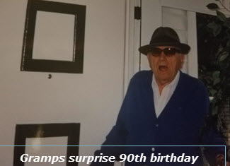 Authors 90 year old grandfather at his surprise birthday party