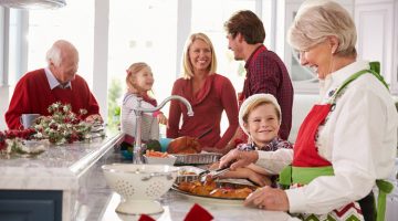 family preparing holiday dinner together