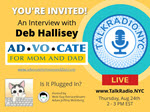 Ad inviting people to listen to talkradio nyc interview with blogger Deb Hallisey